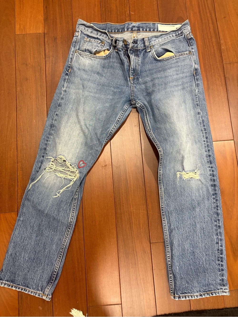 rag & bone faded blue distressed boot-cut jeans